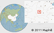 Savanna Style Location Map of Yuanqu, highlighted country, hill shading