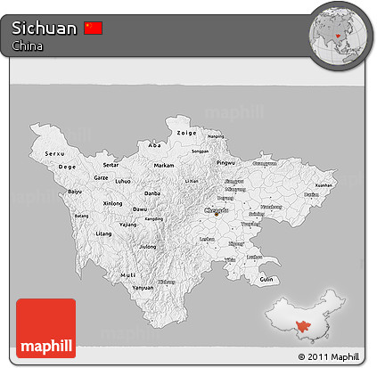 Gray 3D Map of Sichuan, single color outside