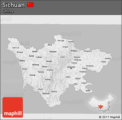 Gray 3D Map of Sichuan, single color outside