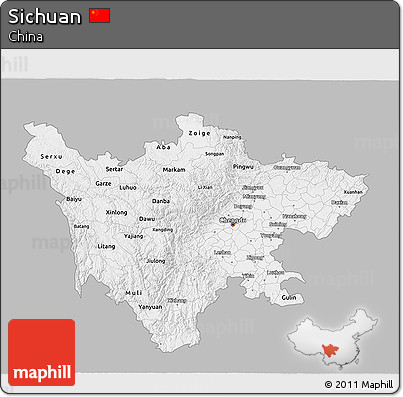 Gray 3D Map of Sichuan, single color outside