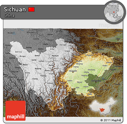 Physical 3D Map of Sichuan, darken