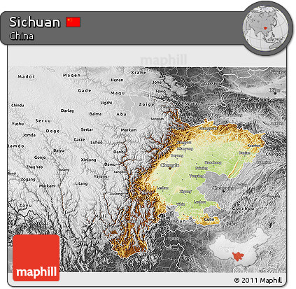 Physical 3D Map of Sichuan, desaturated