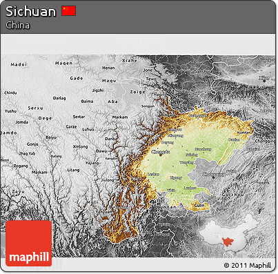 Physical 3D Map of Sichuan, desaturated