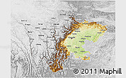 Physical 3D Map of Sichuan, lighten, desaturated