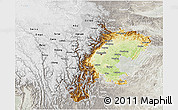 Physical 3D Map of Sichuan, lighten, semi-desaturated