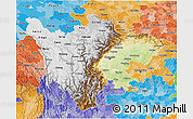 Physical 3D Map of Sichuan, political shades outside