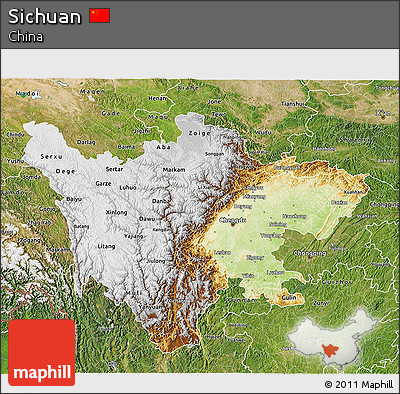 Physical 3D Map of Sichuan, satellite outside