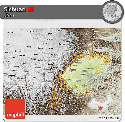 Physical 3D Map of Sichuan, semi-desaturated