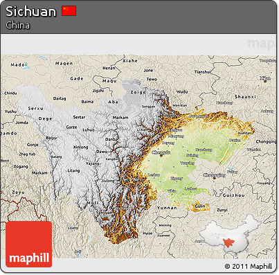 Physical 3D Map of Sichuan, shaded relief outside