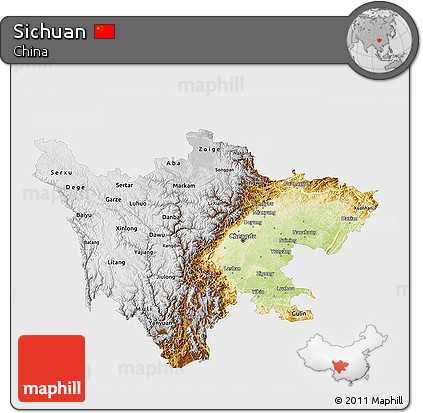 Physical 3D Map of Sichuan, single color outside