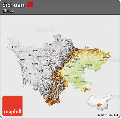Physical 3D Map of Sichuan, single color outside