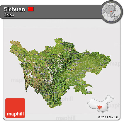 Satellite 3D Map of Sichuan, cropped outside