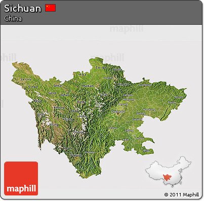 Satellite 3D Map of Sichuan, cropped outside