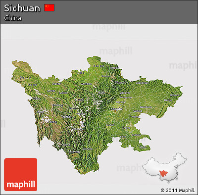 Satellite 3D Map of Sichuan, cropped outside