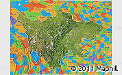 Satellite 3D Map of Sichuan, political outside