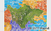 Satellite 3D Map of Sichuan, political shades outside