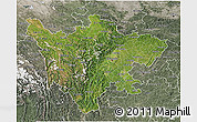 Satellite 3D Map of Sichuan, semi-desaturated
