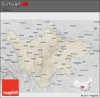 Shaded Relief 3D Map of Sichuan, desaturated