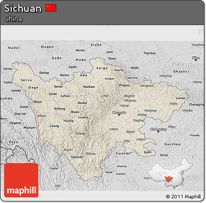 Shaded Relief 3D Map of Sichuan, desaturated