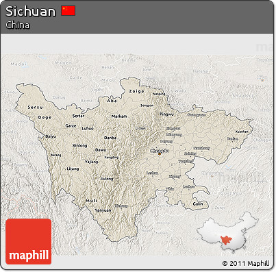 Shaded Relief 3D Map of Sichuan, lighten