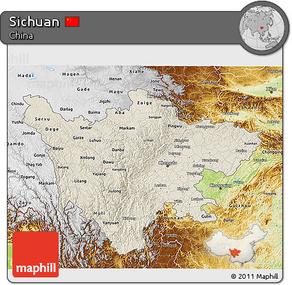 Shaded Relief 3D Map of Sichuan, physical outside