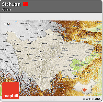 Shaded Relief 3D Map of Sichuan, physical outside