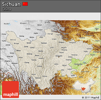 Shaded Relief 3D Map of Sichuan, physical outside