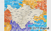 Shaded Relief 3D Map of Sichuan, political shades outside