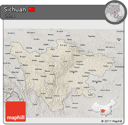 Shaded Relief 3D Map of Sichuan, semi-desaturated
