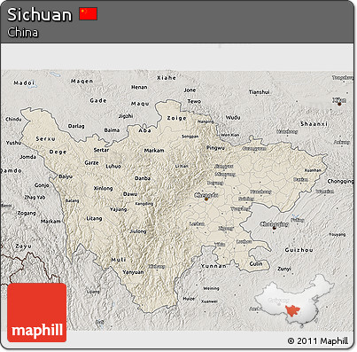 Shaded Relief 3D Map of Sichuan, semi-desaturated