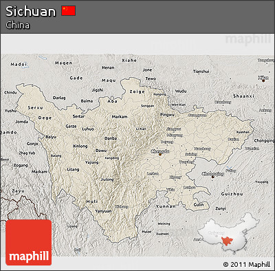 Shaded Relief 3D Map of Sichuan, semi-desaturated