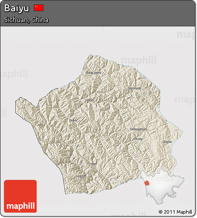 Shaded Relief 3D Map of Baiyu, single color outside