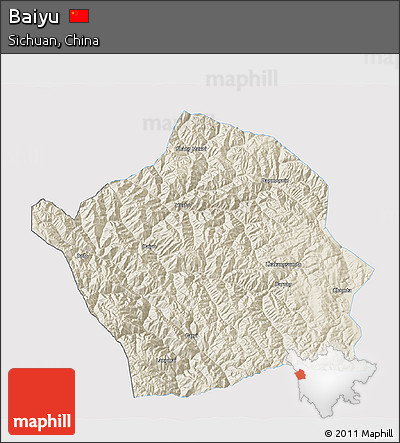Shaded Relief 3D Map of Baiyu, single color outside