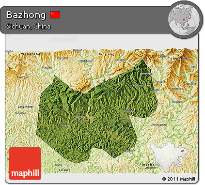 Satellite 3D Map of Bazhong, physical outside