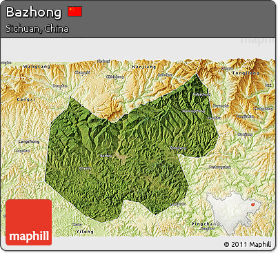 Satellite 3D Map of Bazhong, physical outside