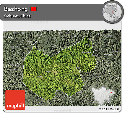 Satellite 3D Map of Bazhong, semi-desaturated