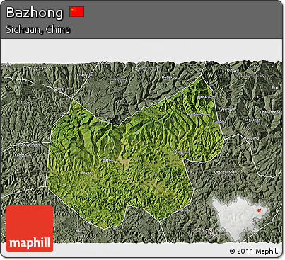 Satellite 3D Map of Bazhong, semi-desaturated