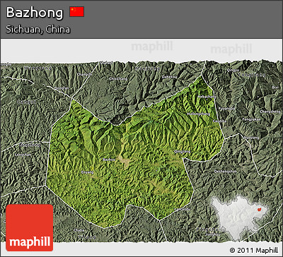 Satellite 3D Map of Bazhong, semi-desaturated