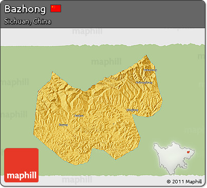 Savanna Style 3D Map of Bazhong, single color outside