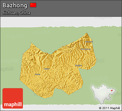 Savanna Style 3D Map of Bazhong, single color outside
