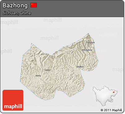 Shaded Relief 3D Map of Bazhong, single color outside
