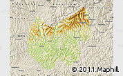 Physical Map of Bazhong, shaded relief outside