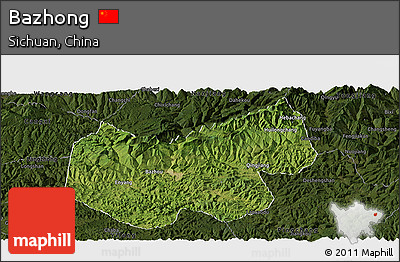 Satellite Panoramic Map of Bazhong, darken