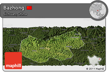 Satellite Panoramic Map of Bazhong, darken