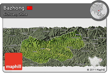Satellite Panoramic Map of Bazhong, semi-desaturated