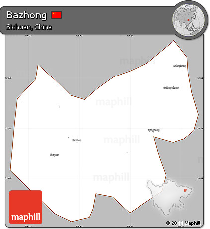Gray Simple Map of Bazhong, cropped outside