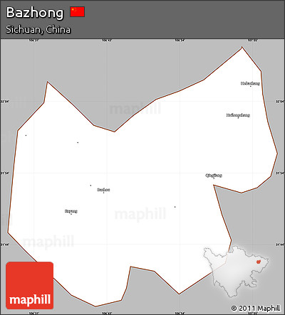 Gray Simple Map of Bazhong, cropped outside