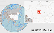 Gray Location Map of Danba, highlighted country, hill shading