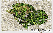 Satellite Panoramic Map of Danba, shaded relief outside