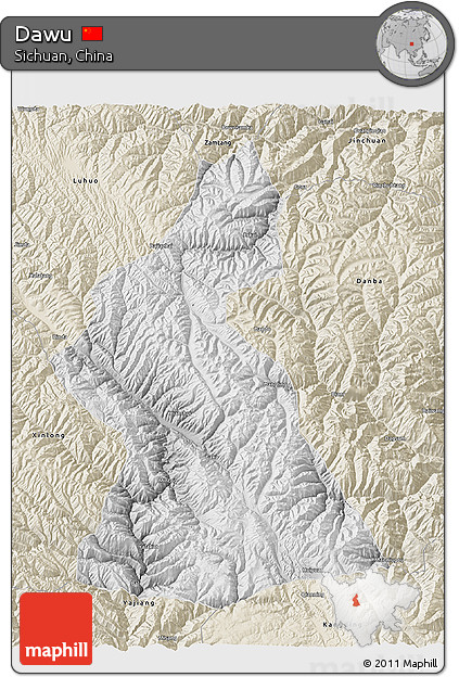 Physical 3D Map of Dawu, shaded relief outside